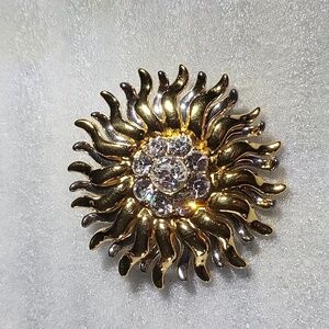 Monet Sunflower Gold And Silver Toned Rhinestone Brooch